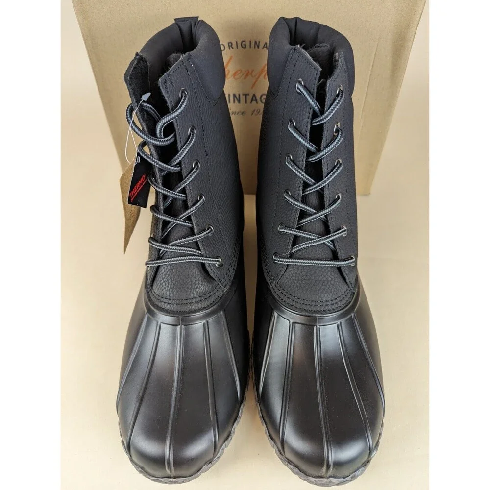 Weatherproof Vintage Adam II Duck Boots Mens 9 M Black Faux Leather Shoes NWB